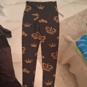 Victoria's Secret Black and Gold Crown Print Leggings